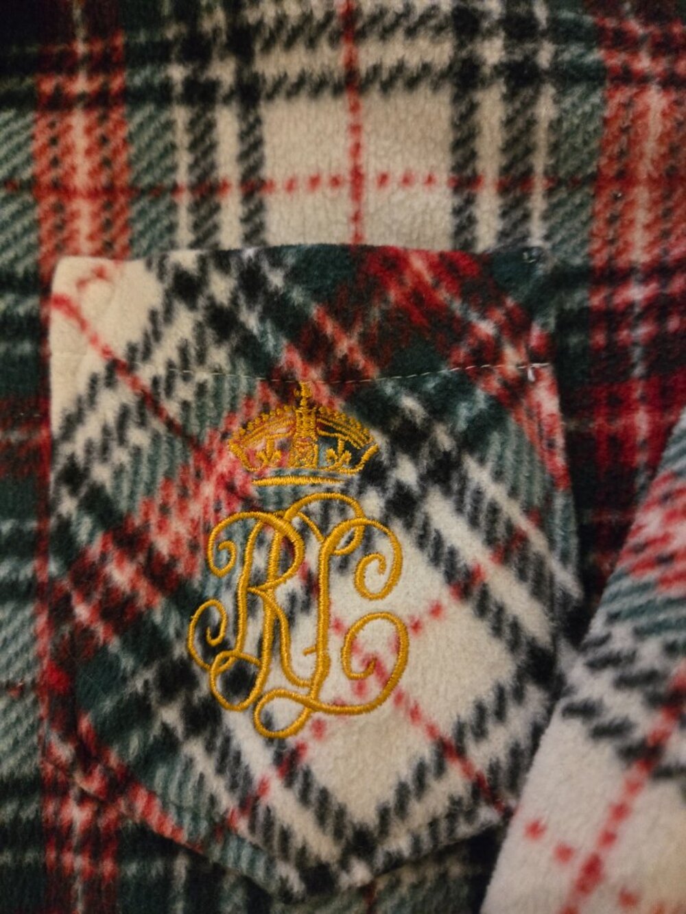 Lauren Ralph Lauren Tartan Plaid Monogram Fleece Pajamas L - Picture 3 of 6